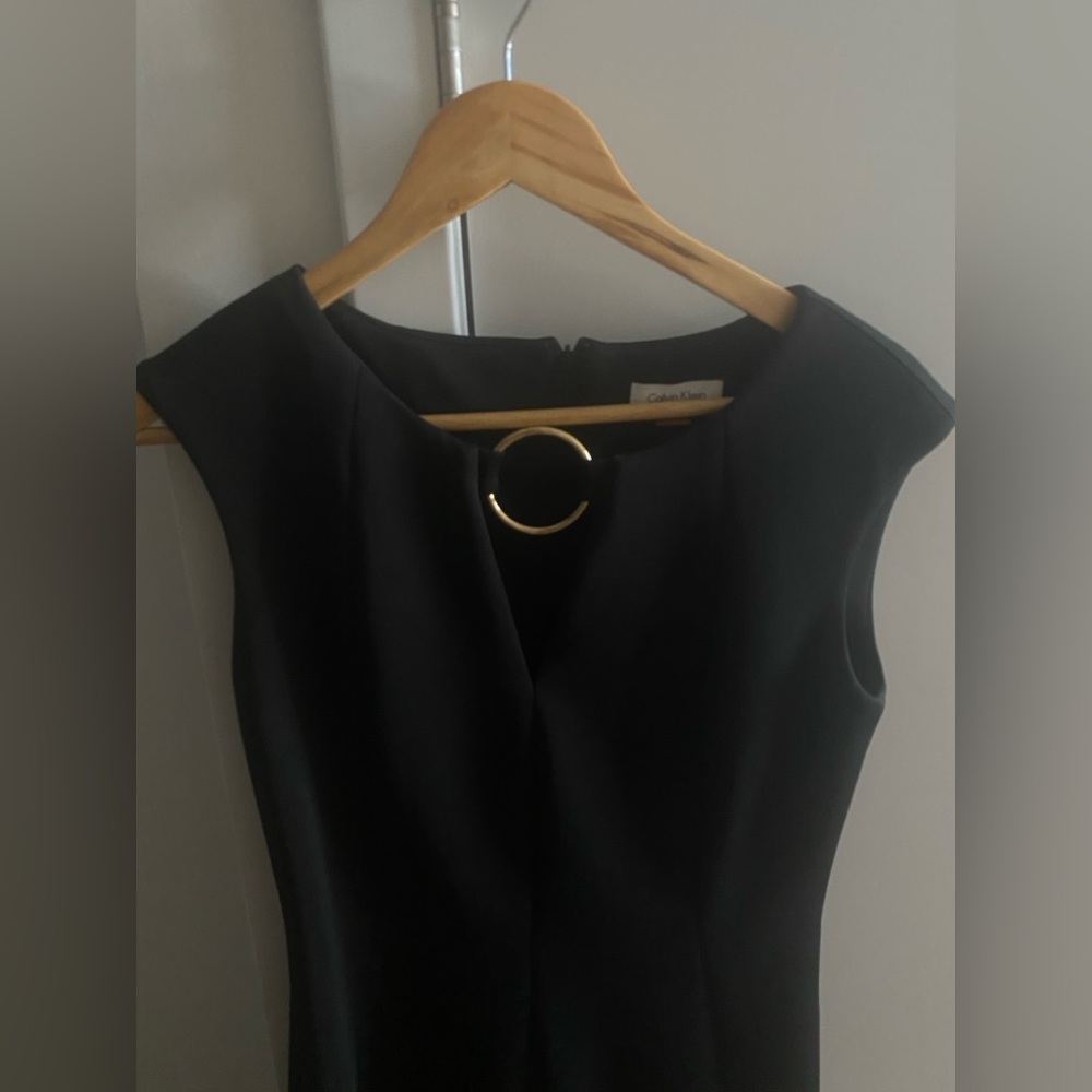 Calvin Klein Gold O-Ring Neckline Black Dress- Size Medium